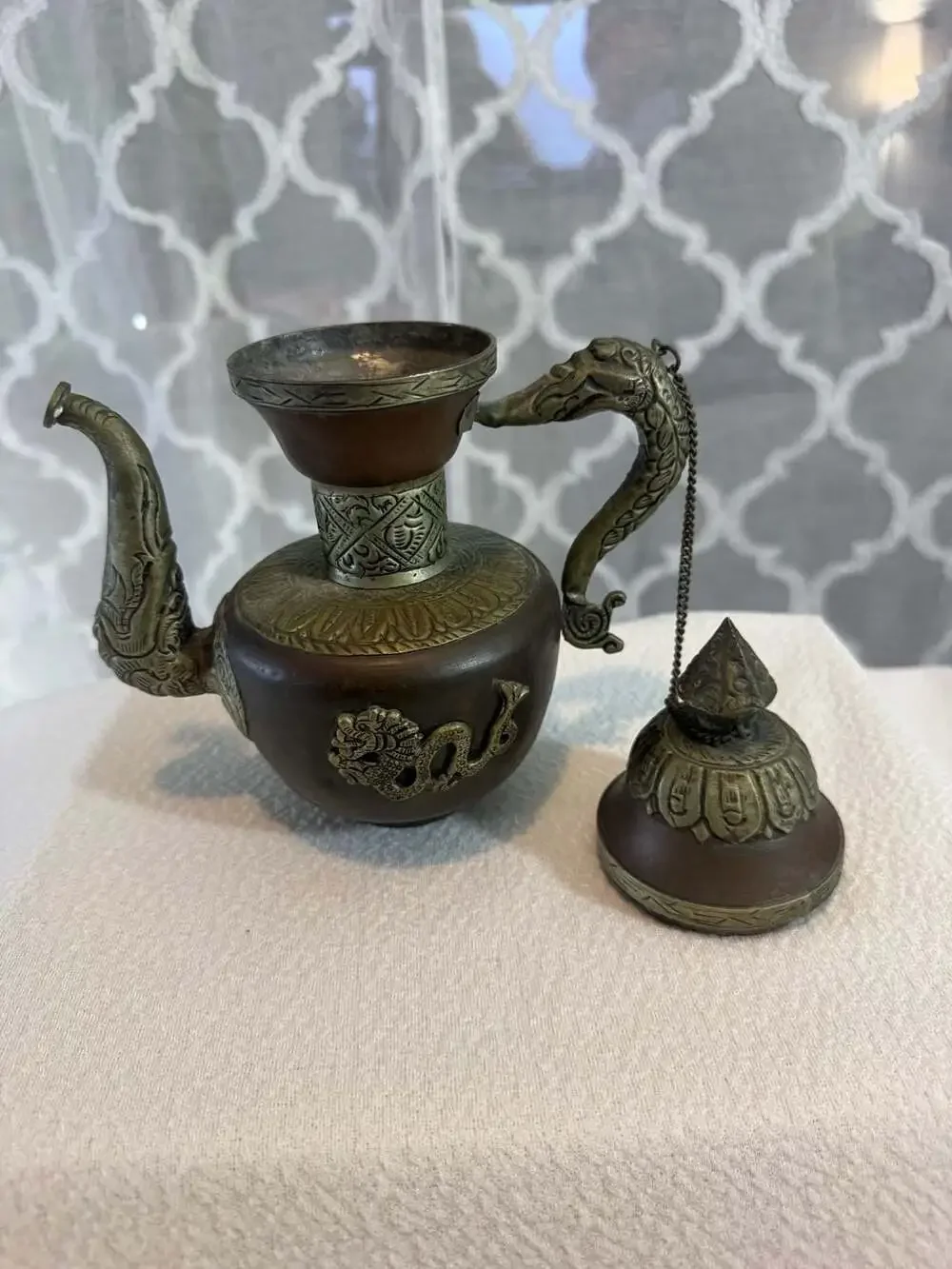 Vintage Handcrafted Tibetan Style Copper and Brass Dragon Teapot Ewer